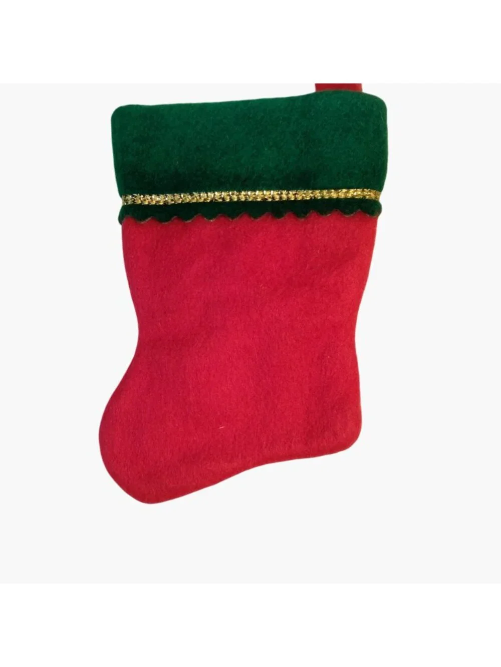 Mini Red Felt Christmas Stocking Green Snowflake Gold Trim 6 x 4 inch